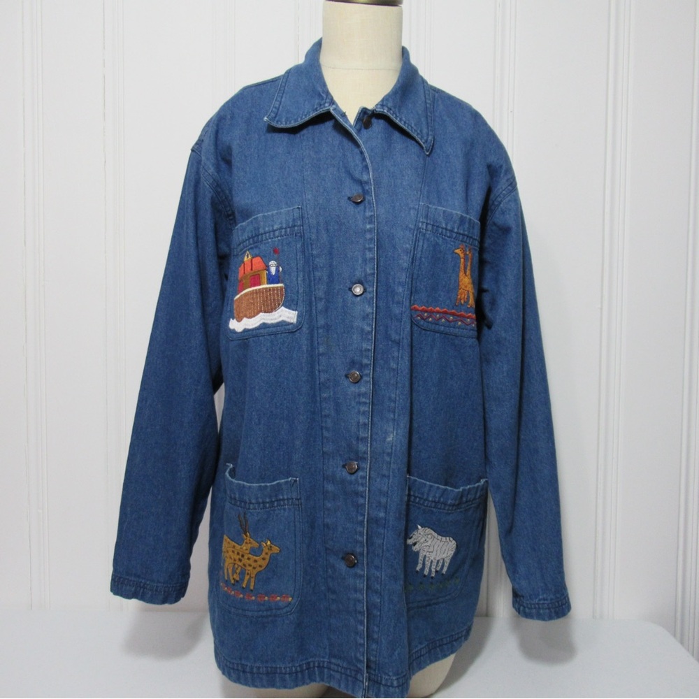 Noah's Ark Longline Denim Chore Jacket Size Medium